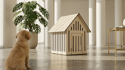 Minimalist Ahşap Köpek Evi | Modern İç Mekan Pet House, Minderli, Huş Kontrplak
