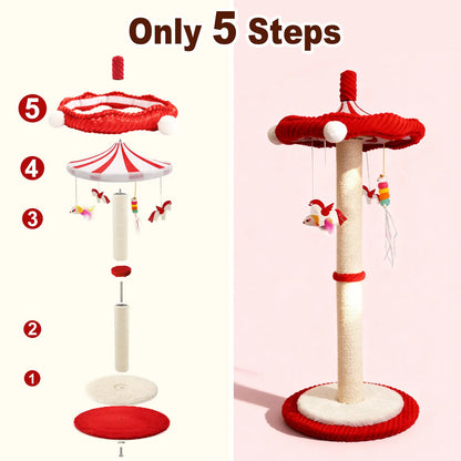Carousel Sisal Cat Scratching Post,Cat Stuff ,Circus Umbrella Inter Active Toy Cat Tree for Indoor Kitten Adult Cats