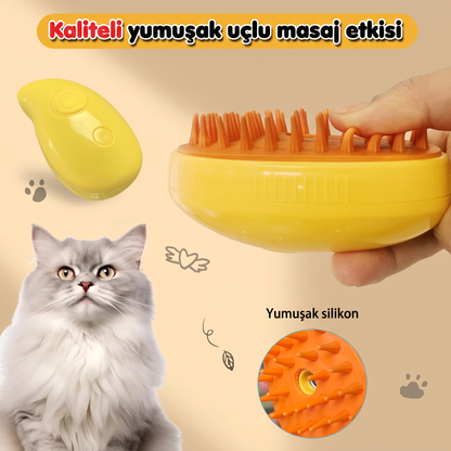 Buharlı Kedi Köpek Tarağı | Tüy Toplayıcı ve Masaj Etkili Bakım Fırçası