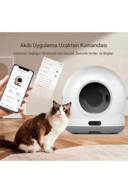 CB001 Akıllı Otomatik Kedi Tuvaleti, APP ile Kontrol, 75lt İç Hazne, 7lt Çöp Haznesi