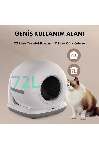 CB001 Akıllı Otomatik Kedi Tuvaleti, APP ile Kontrol, 75lt İç Hazne, 7lt Çöp Haznesi