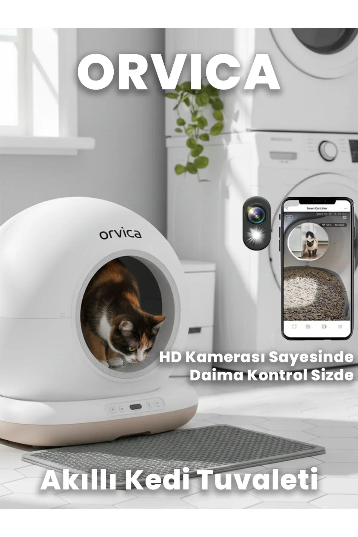 CB001 Akıllı Otomatik Kedi Tuvaleti, APP ile Kontrol, 75lt İç Hazne, 7lt Çöp Haznesi