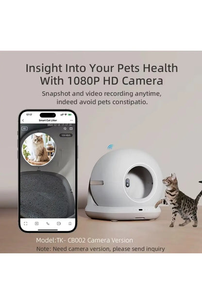 CB001 Akıllı Otomatik Kedi Tuvaleti, APP ile Kontrol, 75lt İç Hazne, 7lt Çöp Haznesi