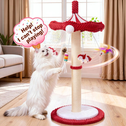 Carousel Sisal Cat Scratching Post,Cat Stuff ,Circus Umbrella Inter Active Toy Cat Tree for Indoor Kitten Adult Cats