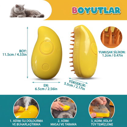 Buharlı Kedi Köpek Tarağı | Tüy Toplayıcı ve Masaj Etkili Bakım Fırçası