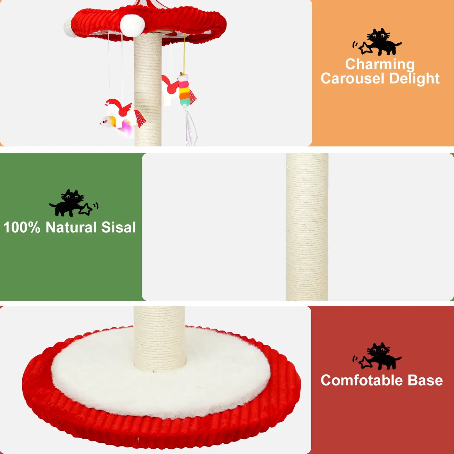 Carousel Sisal Cat Scratching Post,Cat Stuff ,Circus Umbrella Inter Active Toy Cat Tree for Indoor Kitten Adult Cats