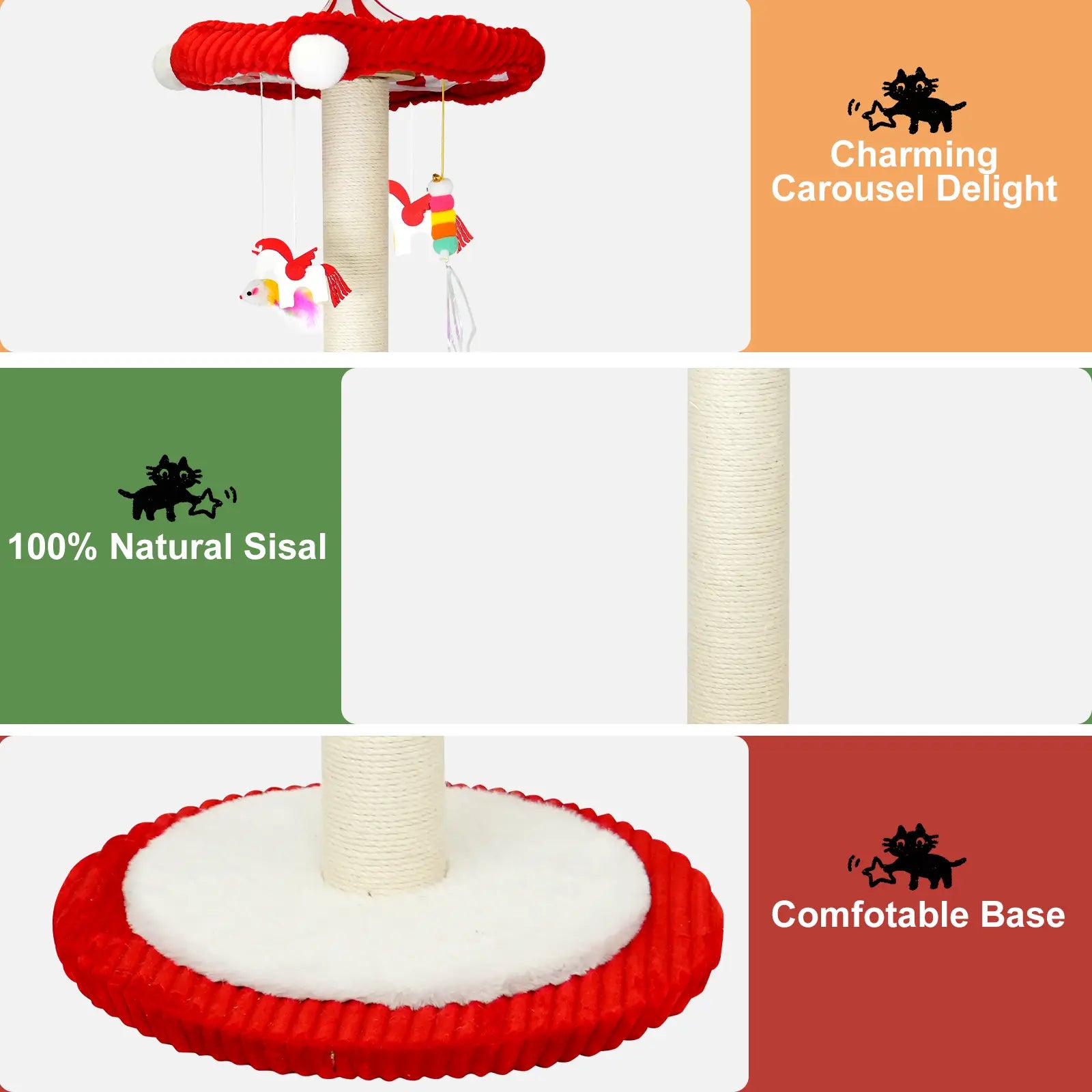Carousel Sisal Cat Scratching Post,Cat Stuff ,Circus Umbrella Inter Active Toy Cat Tree for Indoor Kitten Adult Cats