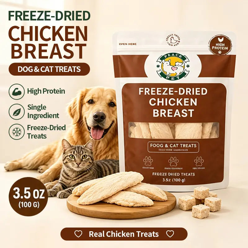 Freeze Dried Chicken Breast Treats for Dogs & Cats, High Protein Training Pet Snacks, 3.5Oz