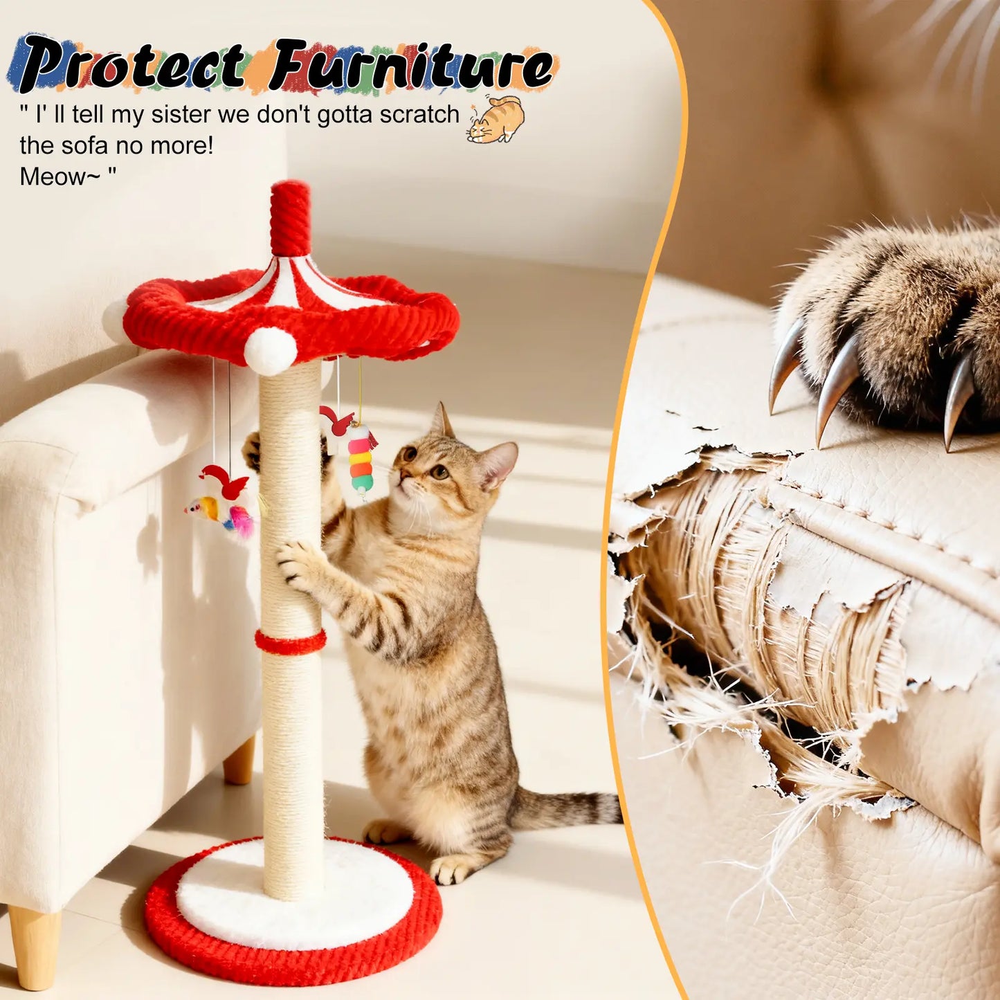 Carousel Sisal Cat Scratching Post,Cat Stuff ,Circus Umbrella Inter Active Toy Cat Tree for Indoor Kitten Adult Cats
