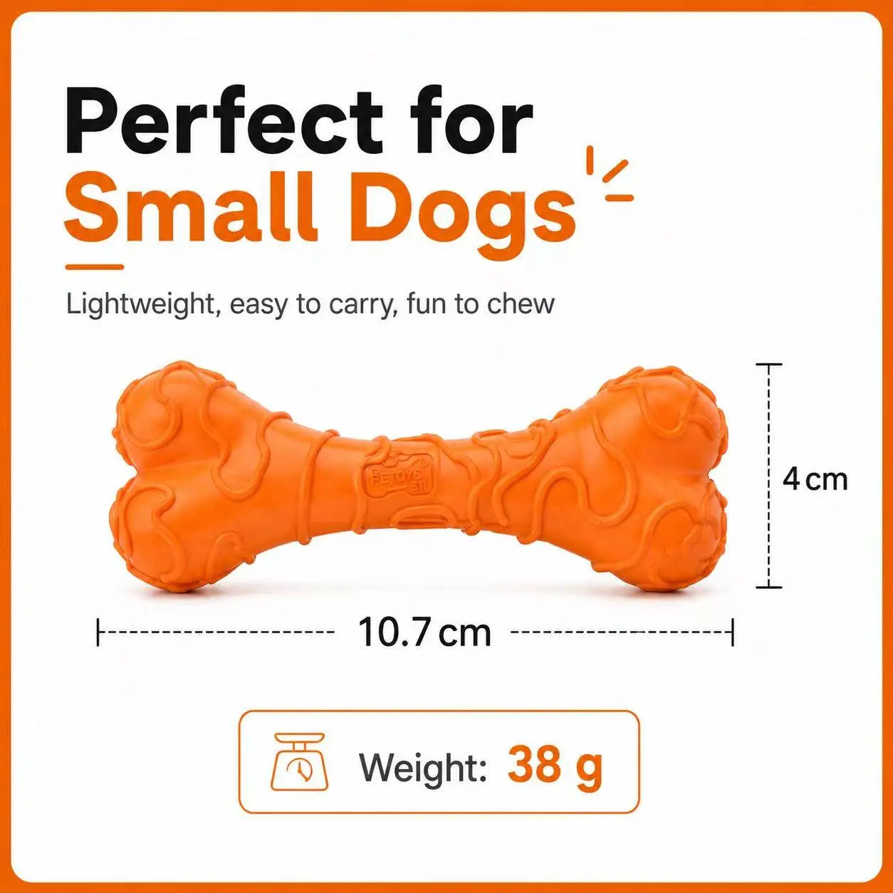 Small Dog Textured Rubber Chew Bone Toy Durable Dental Chewy for Teeth Cleaning Interactive Puppy Play Orange