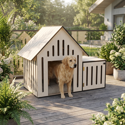 Verandalı Ahşap Köpek Evi | Geniş İç Hacim, Modern Tasarım, İç & Dış Mekan Kullanım