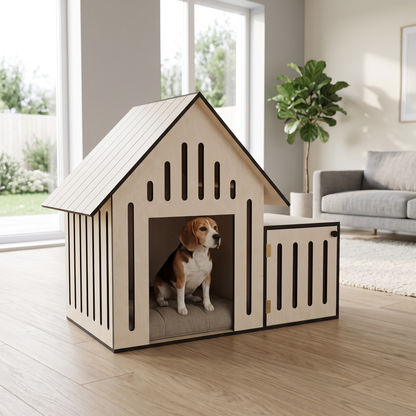 Verandalı Ahşap Köpek Evi | Geniş İç Hacim, Modern Tasarım, İç & Dış Mekan Kullanım