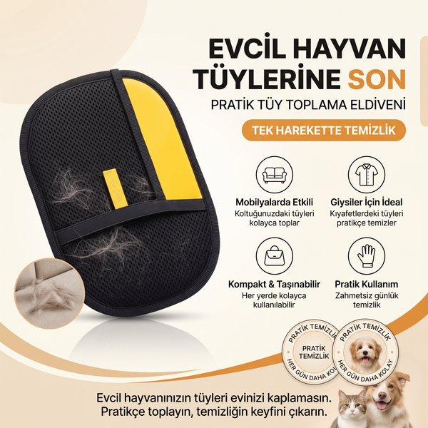 Kedi Köpek Tüy Toplama Eldiveni | Nazik Evcil Hayvan Bakım ve Masaj Eldiveni