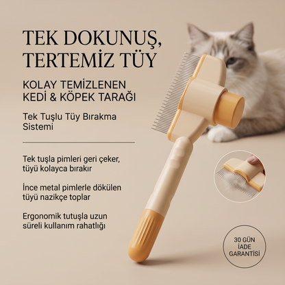 Kendini Temizleyen Kedi Köpek Tarağı – Tüy Toplayıcı & Kıtık Açıcı
