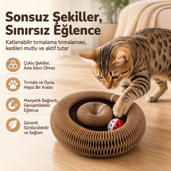 İnteraktif Kedi Oyun Tüneli | Birleştirilebilir Tırmalama Oyuncağı