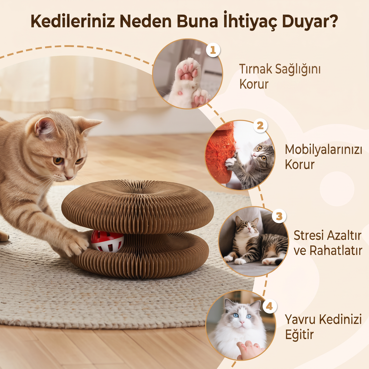 İnteraktif Kedi Oyun Tüneli | Birleştirilebilir Tırmalama Oyuncağı