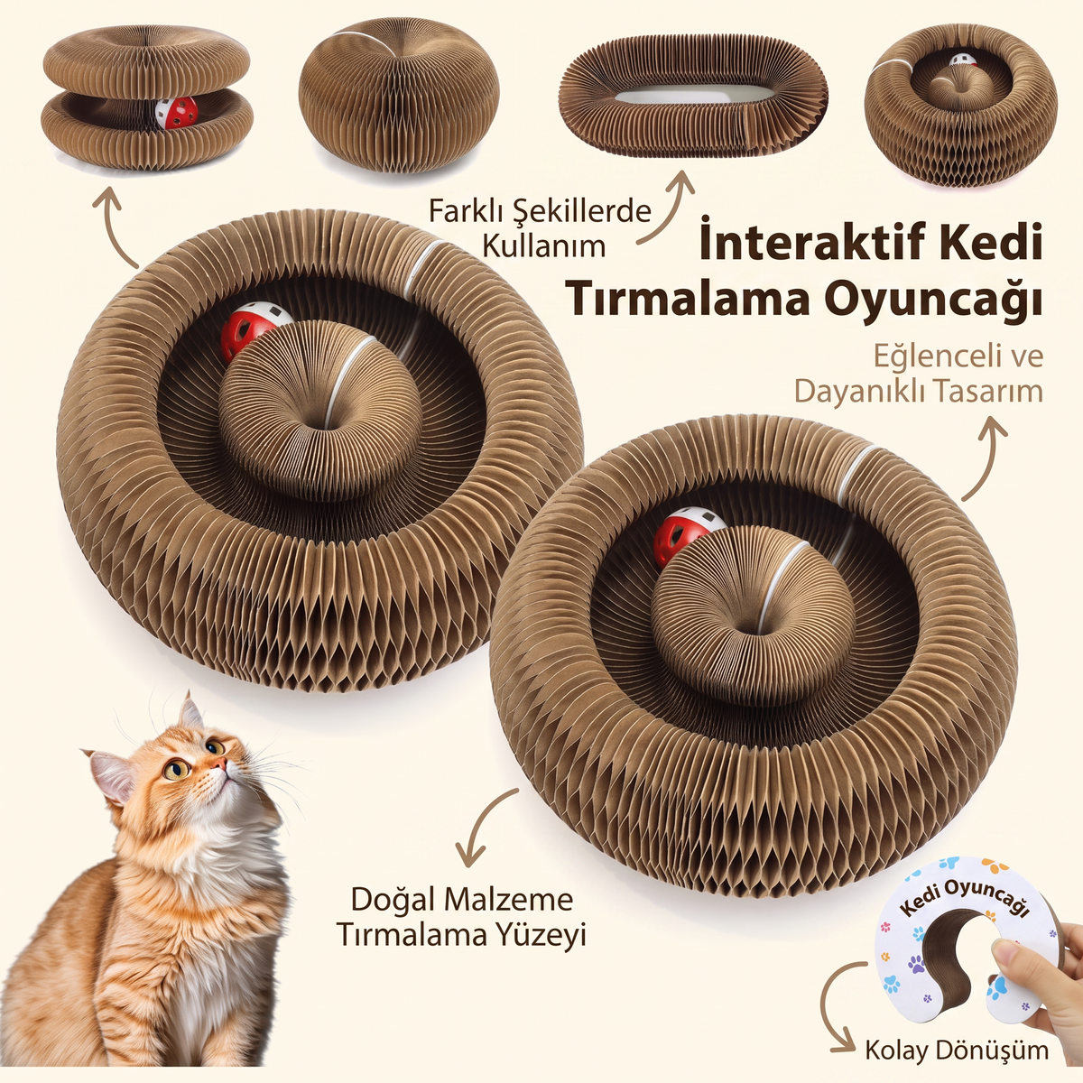 İnteraktif Kedi Oyun Tüneli | Birleştirilebilir Tırmalama Oyuncağı