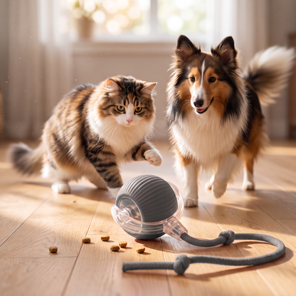 Şarjlı İnteraktif Kedi Oyuncağı | Titreşimli Hareketli Top ve İpli Av Oyuncağı