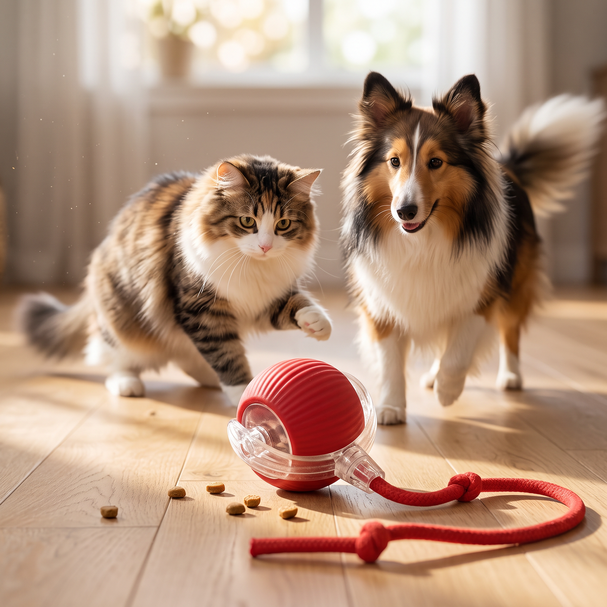 Şarjlı İnteraktif Kedi Oyuncağı | Titreşimli Hareketli Top ve İpli Av Oyuncağı
