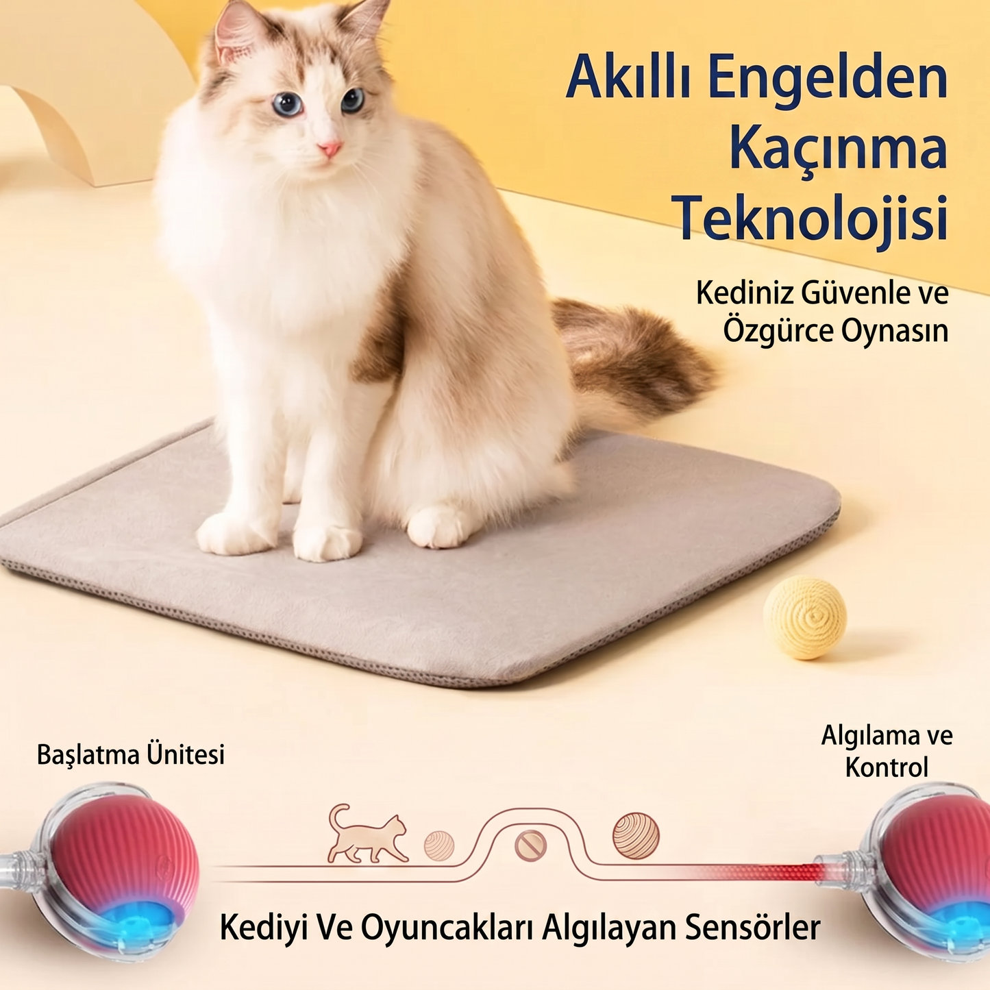 Şarjlı İnteraktif Kedi Oyuncağı | Titreşimli Hareketli Top ve İpli Av Oyuncağı