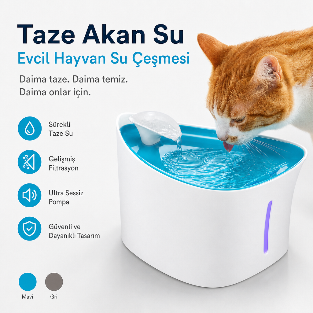 Otomatik Kedi Su Pınarı | LED Su Seviye Göstergeli Sessiz Su Sebili