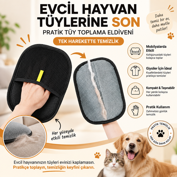 Kedi Köpek Tüy Toplama Eldiveni | Nazik Evcil Hayvan Bakım ve Masaj Eldiveni
