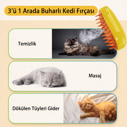 Buharlı Kedi Köpek Tarağı | Tüy Toplayıcı ve Masaj Etkili Bakım Fırçası