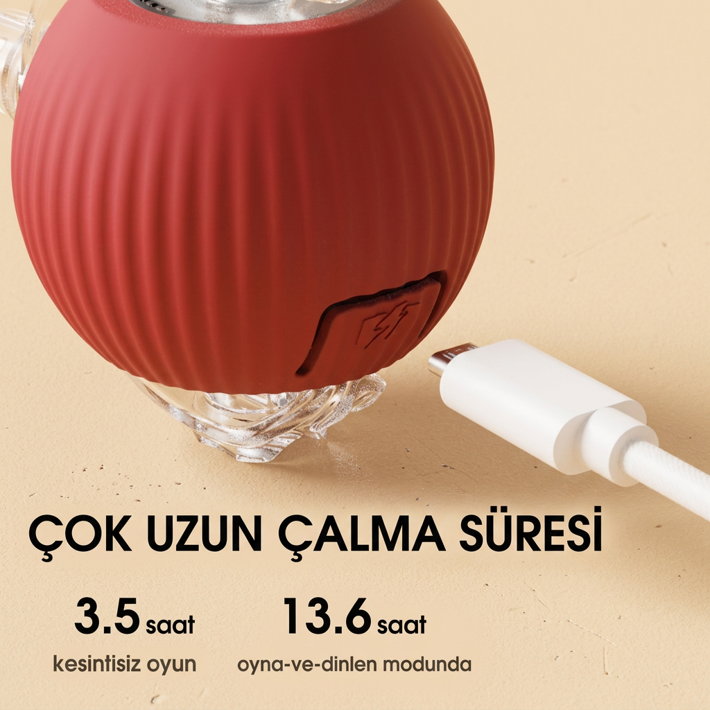 Şarjlı İnteraktif Kedi Oyuncağı | Titreşimli Hareketli Top ve İpli Av Oyuncağı