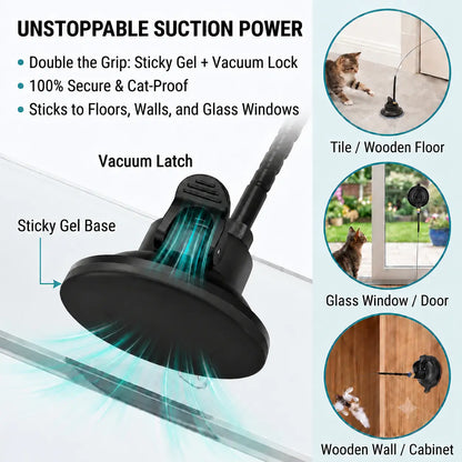 2-In-1 Interactive Cat Toy with Super Strong Suction Base, Dual Mode Hands-Free Wand & 4 Pack Colorful Feather Birds for Solo & Bonding Play