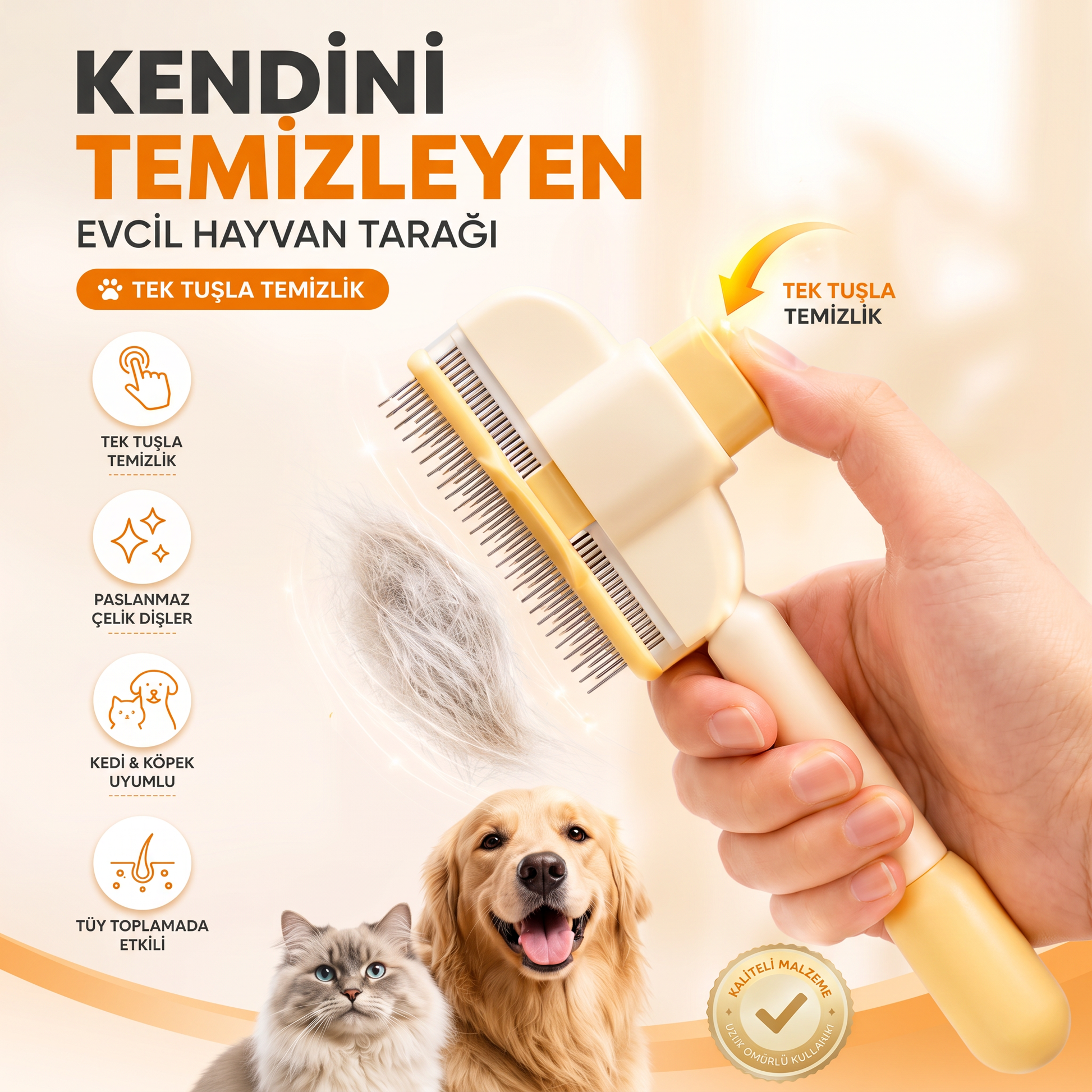 Kedi ve köpekler için çift taraflı tüy bakım tarağı
