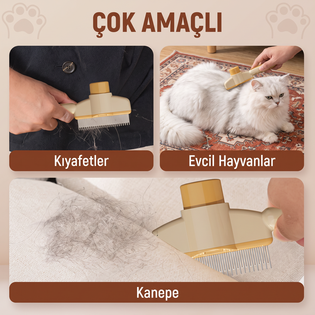 Kedi ve köpekler için çift taraflı pet bakım tarağı