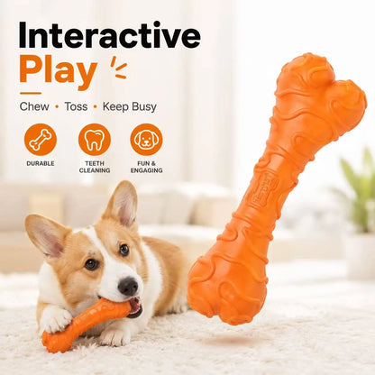 Small Dog Textured Rubber Chew Bone Toy Durable Dental Chewy for Teeth Cleaning Interactive Puppy Play Orange