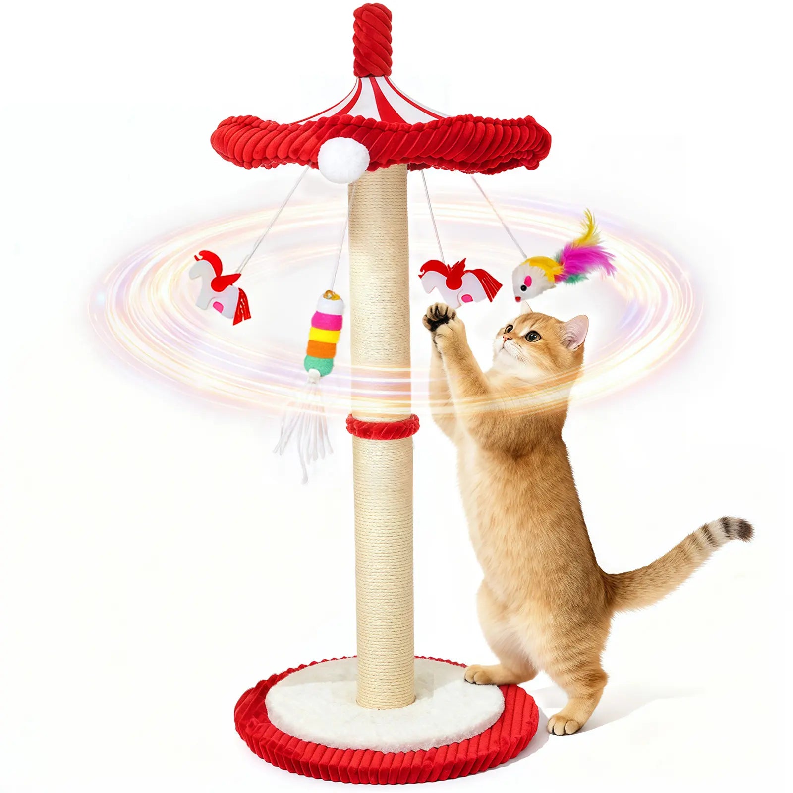 Carousel Sisal Cat Scratching Post,Cat Stuff ,Circus Umbrella Inter Active Toy Cat Tree for Indoor Kitten Adult Cats