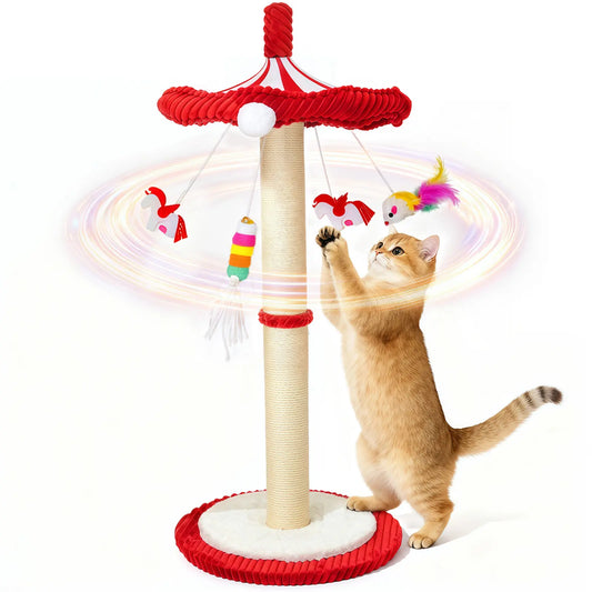 Carousel Sisal Cat Scratching Post,Cat Stuff ,Circus Umbrella Inter Active Toy Cat Tree for Indoor Kitten Adult Cats