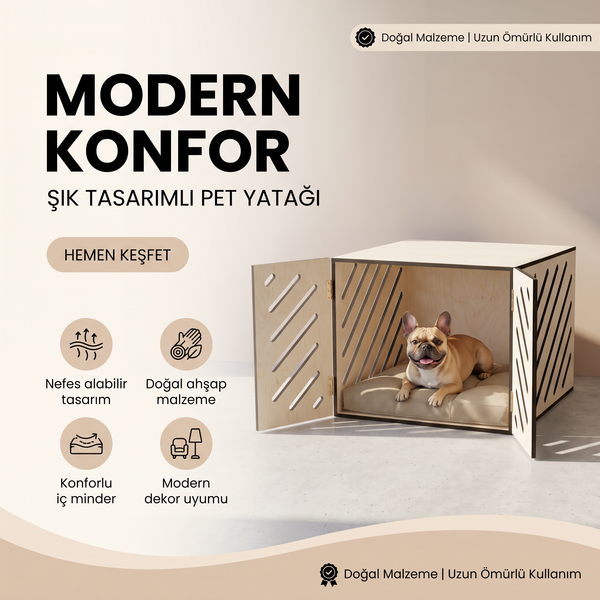 Ev ve iç mekan kullanımına uygun modern ahşap köpek kulübesi