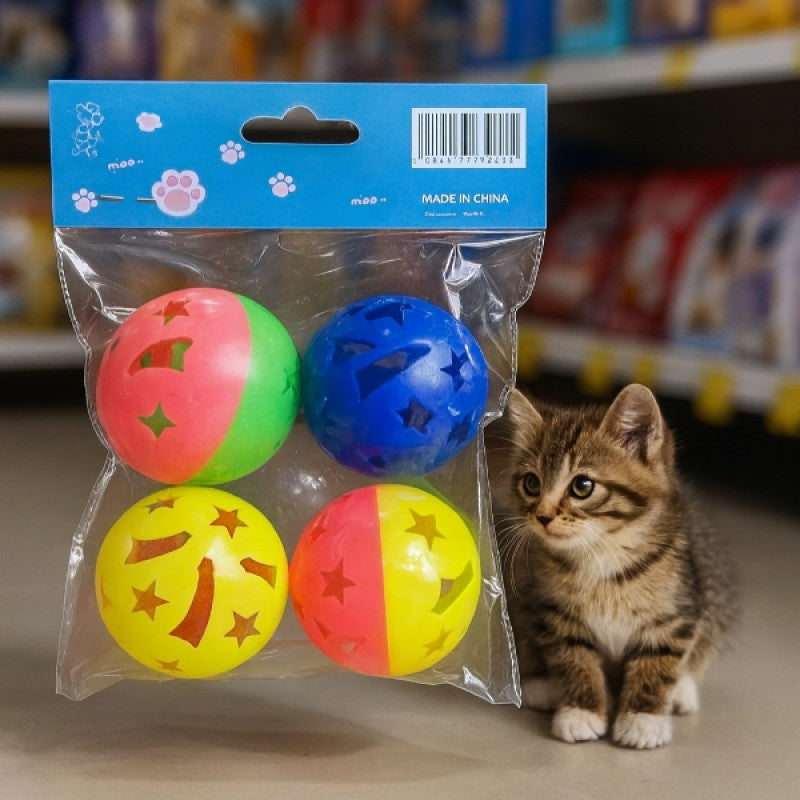 Renkli Çıngıraklı Kedi Topu Seti | 4’lü İnteraktif Oyun Topu