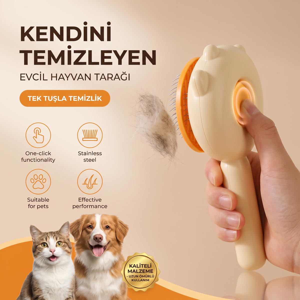 Paslanmaz çelik uçlu kedi ve köpek tüy bakım tarağı