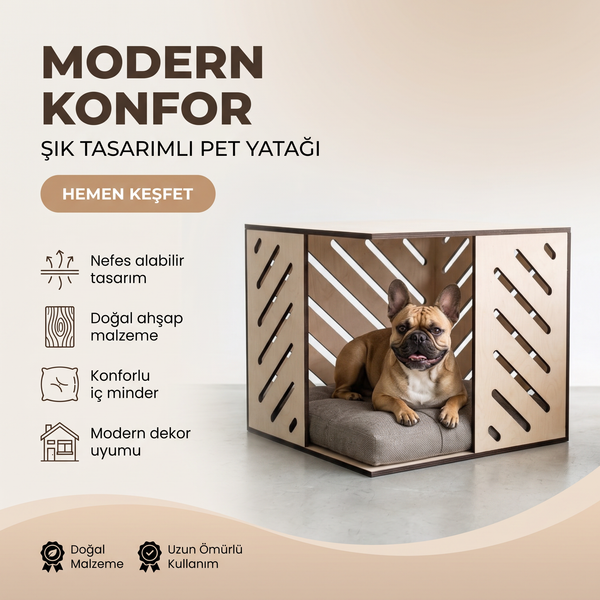 Köpekler için modern tasarımlı premium ahşap köpek kulübesi